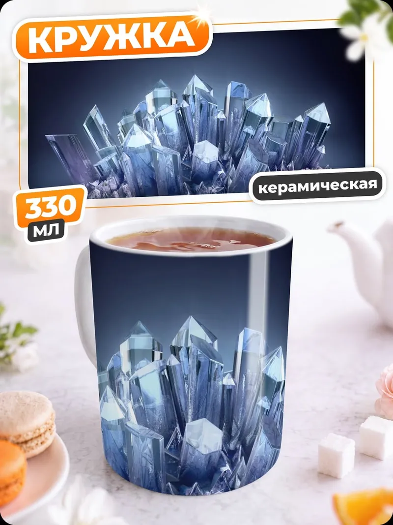 Кружка керамическая голубые кристаллы