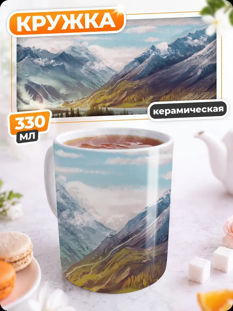 Кружка керамическая Горный пейзаж рассвет