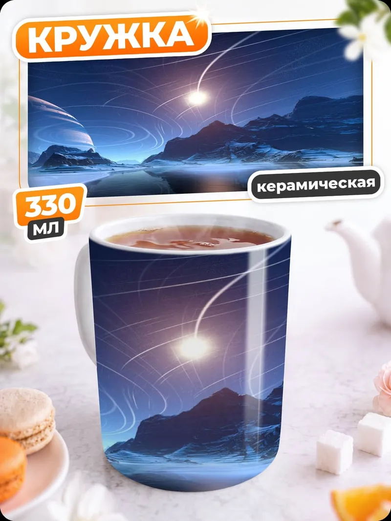 Кружка керамическая космический пейзаж с планетой