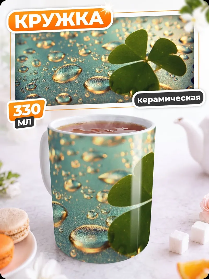 Кружка керамическая Клевер с каплями