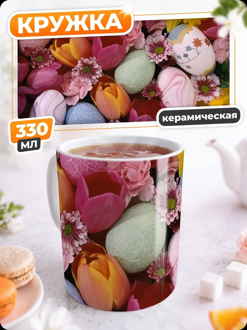 Кружка керамическая Пасхальные яйца и цветы