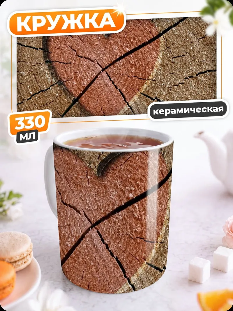 Кружка керамическая Расколотое сердце на дереве