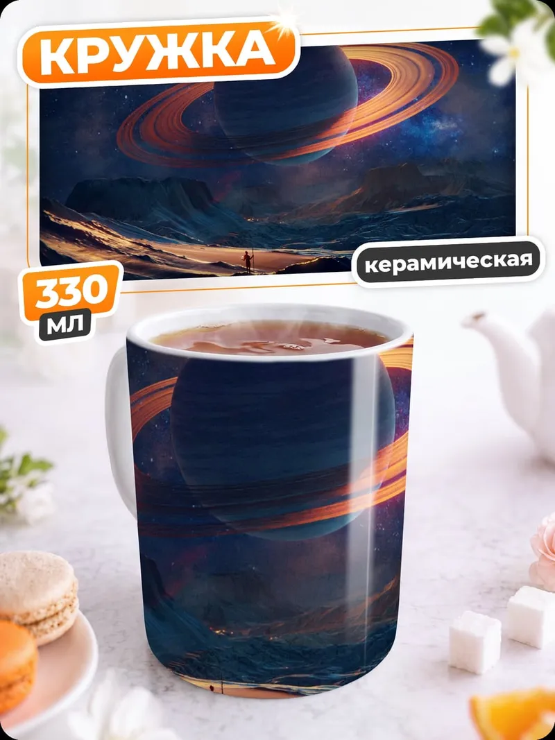 Кружка керамическая Сатурн над планетой