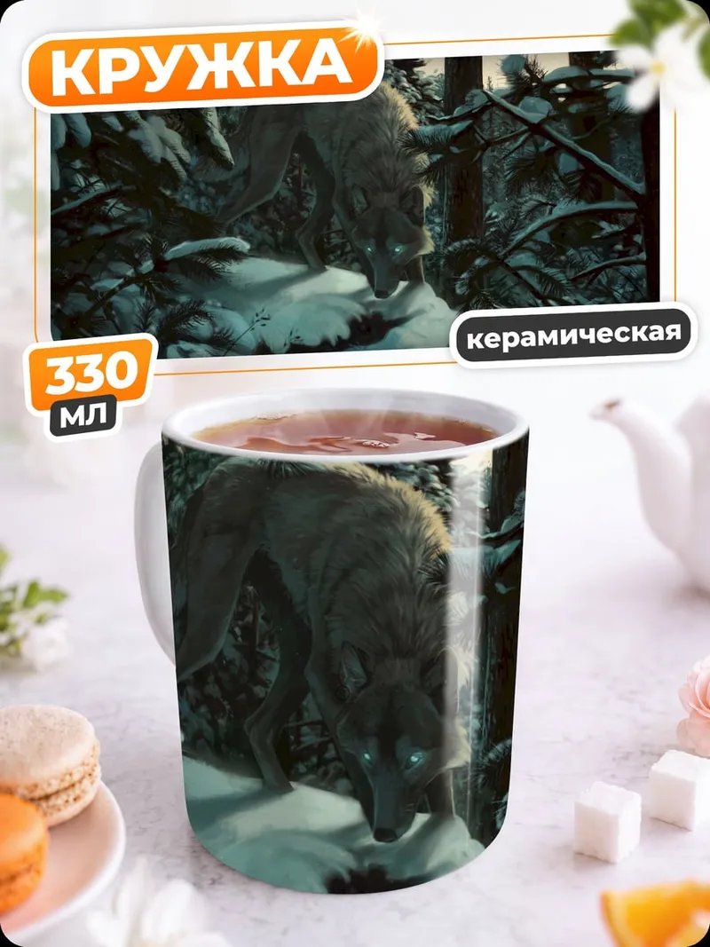 Кружка керамическая Медведь в зимнем лесу