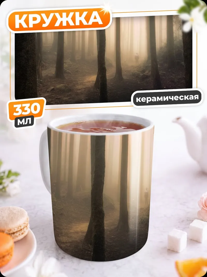 Кружка керамическая туманный лес