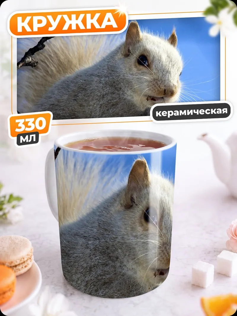 Кружка керамическая Белая белка ветка