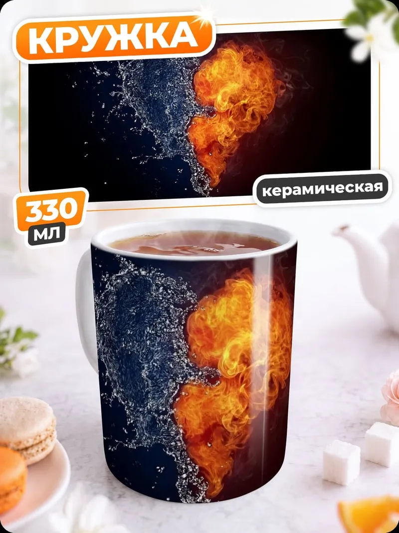 Кружка керамическая Сердце из огня воды