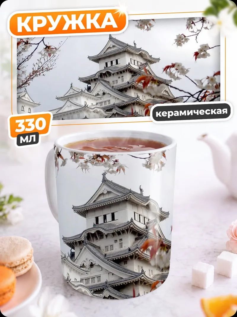 Кружка керамическая Японский замок сакуры