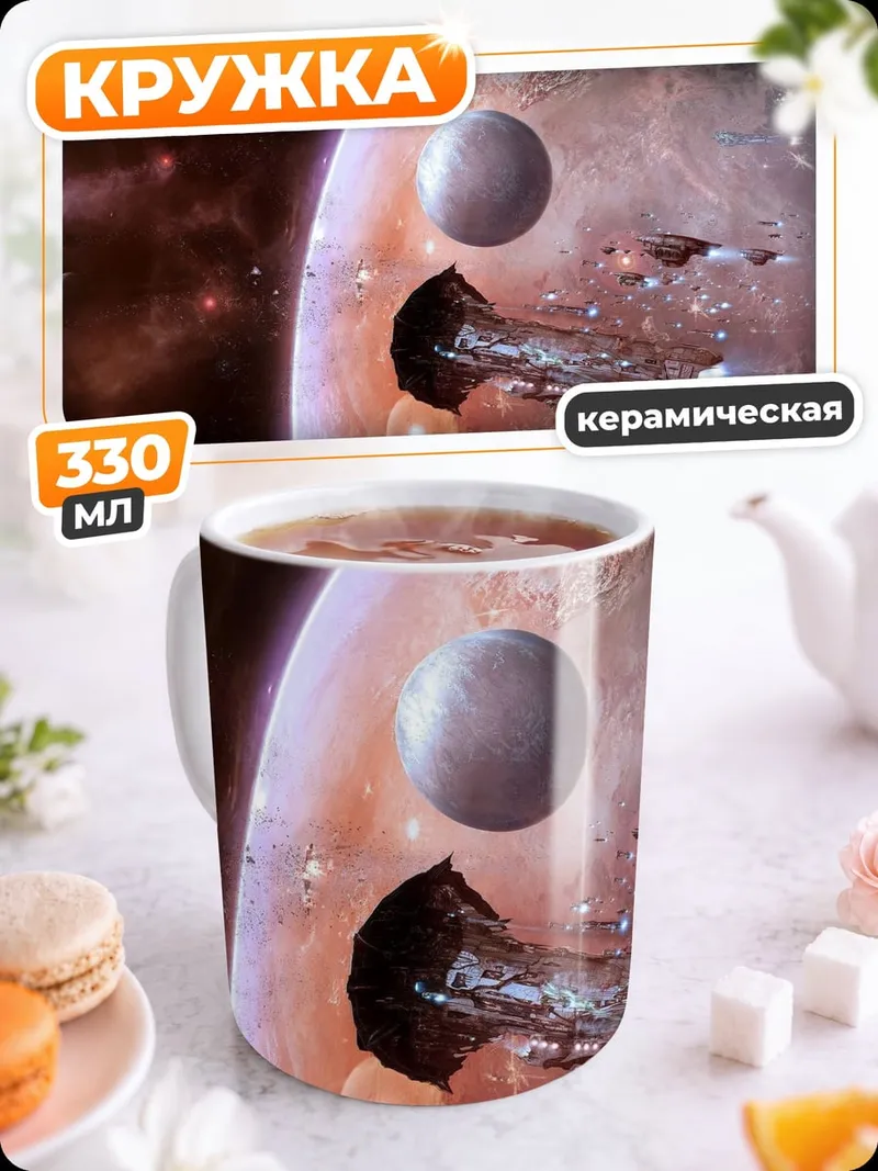 Кружка керамическая Космический корабль планета