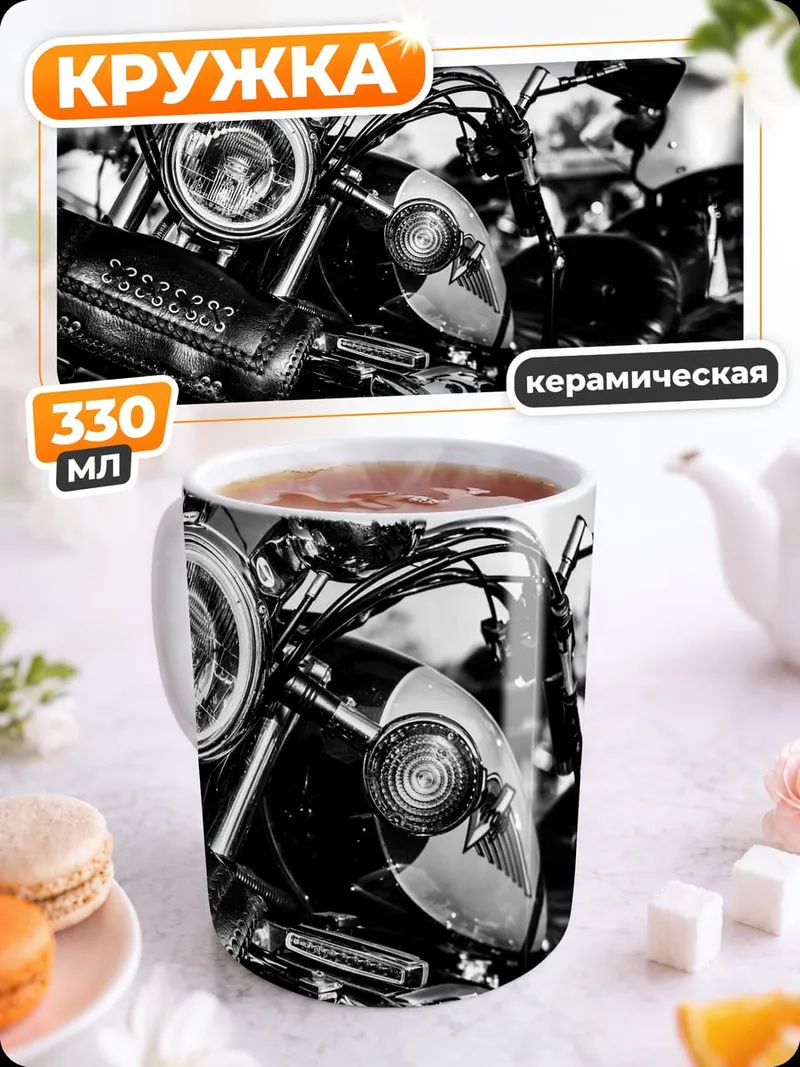 Кружка керамическая Хромированный мотоцикл