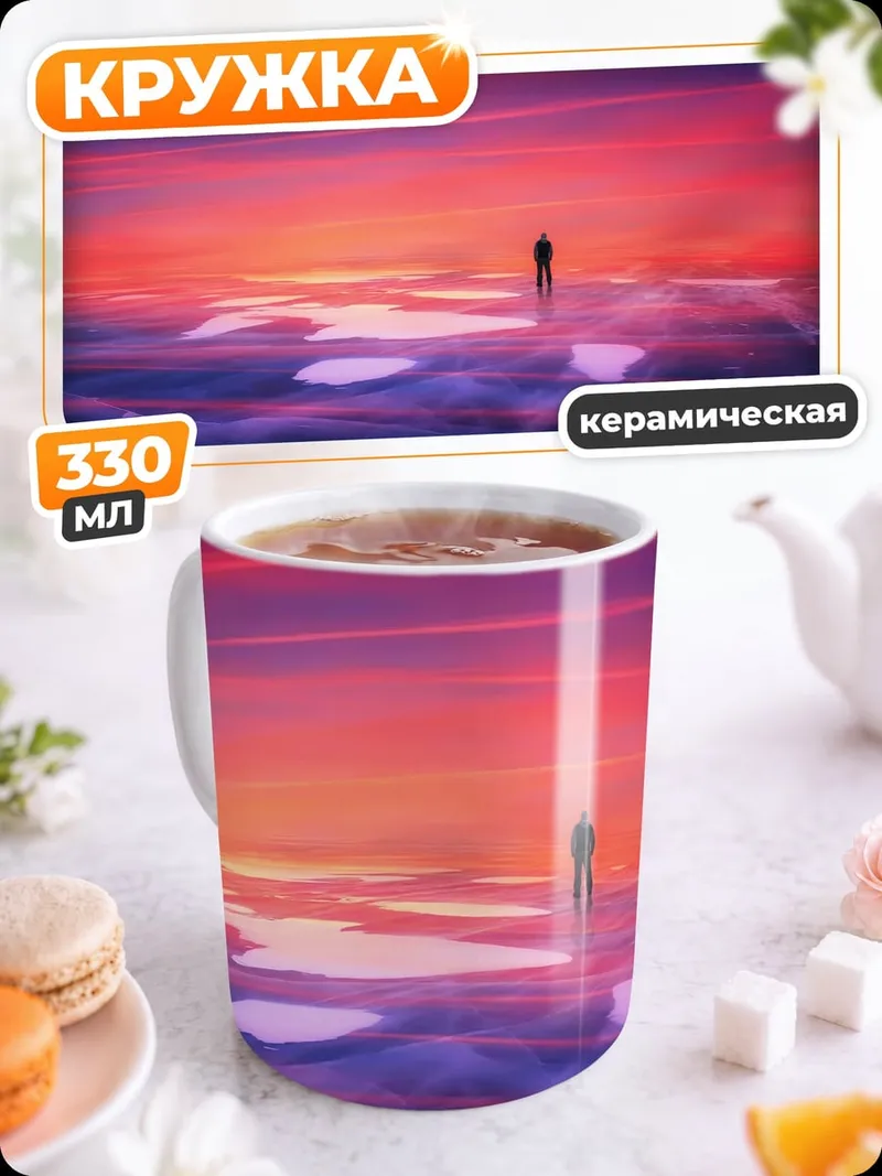 Кружка керамическая Одинокий человек на закате