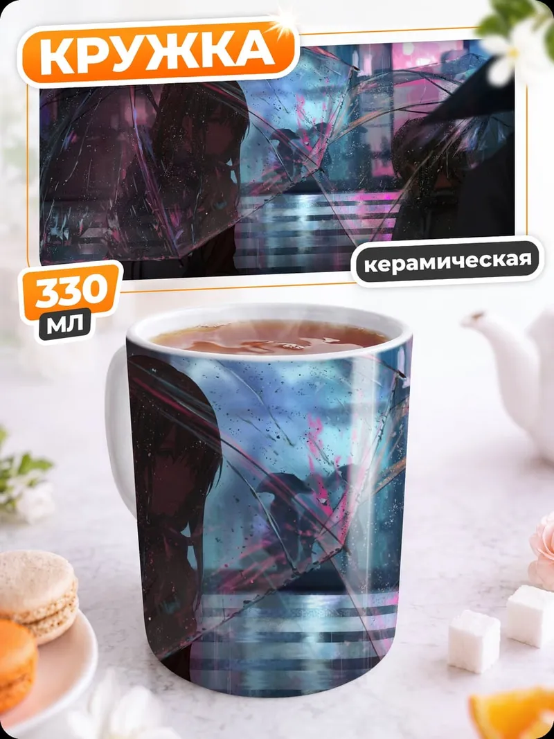 Кружка керамическая Киберпанк город отражение