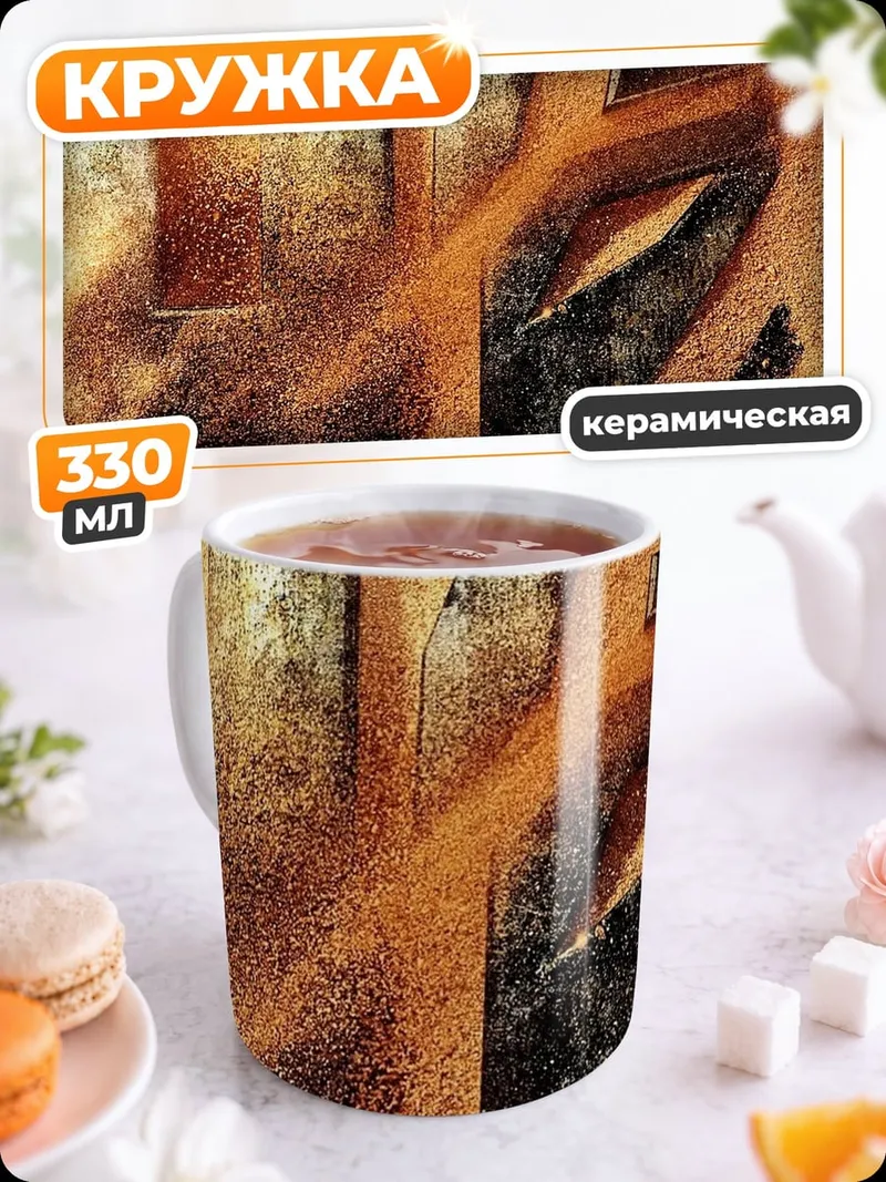 Кружка керамическая Абстрактный золотой узор