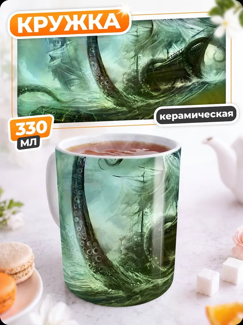 Кружка керамическая Кракен атакует корабли