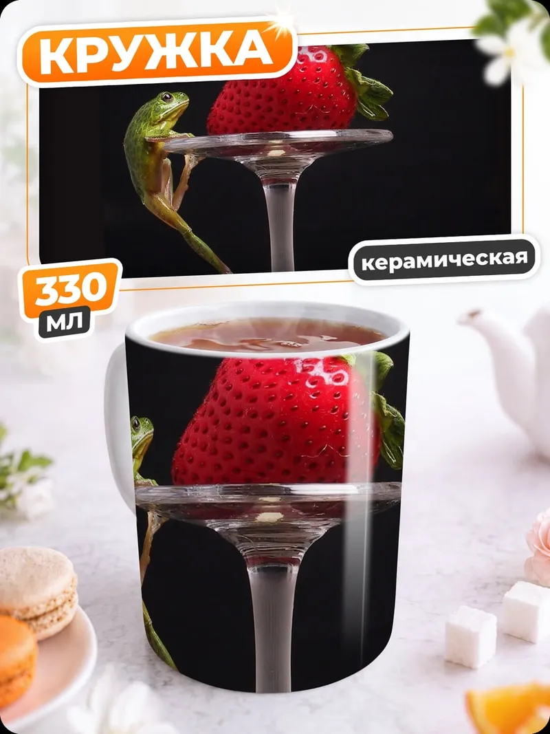 Кружка керамическая Лягушка и клубника
