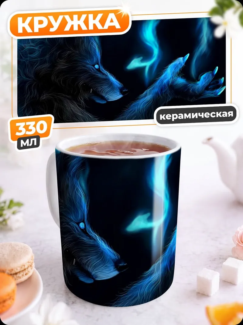 Кружка керамическая Синий огненный волк