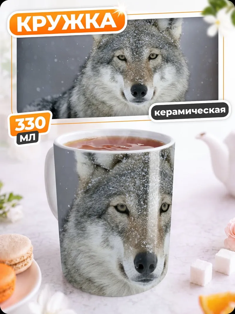 Кружка керамическая портрет волка зимой
