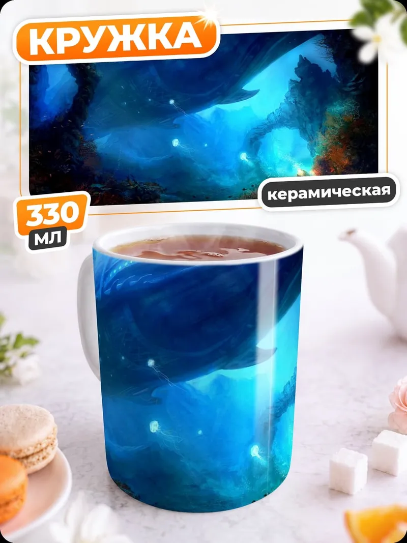 Кружка керамическая подводный мир с китом