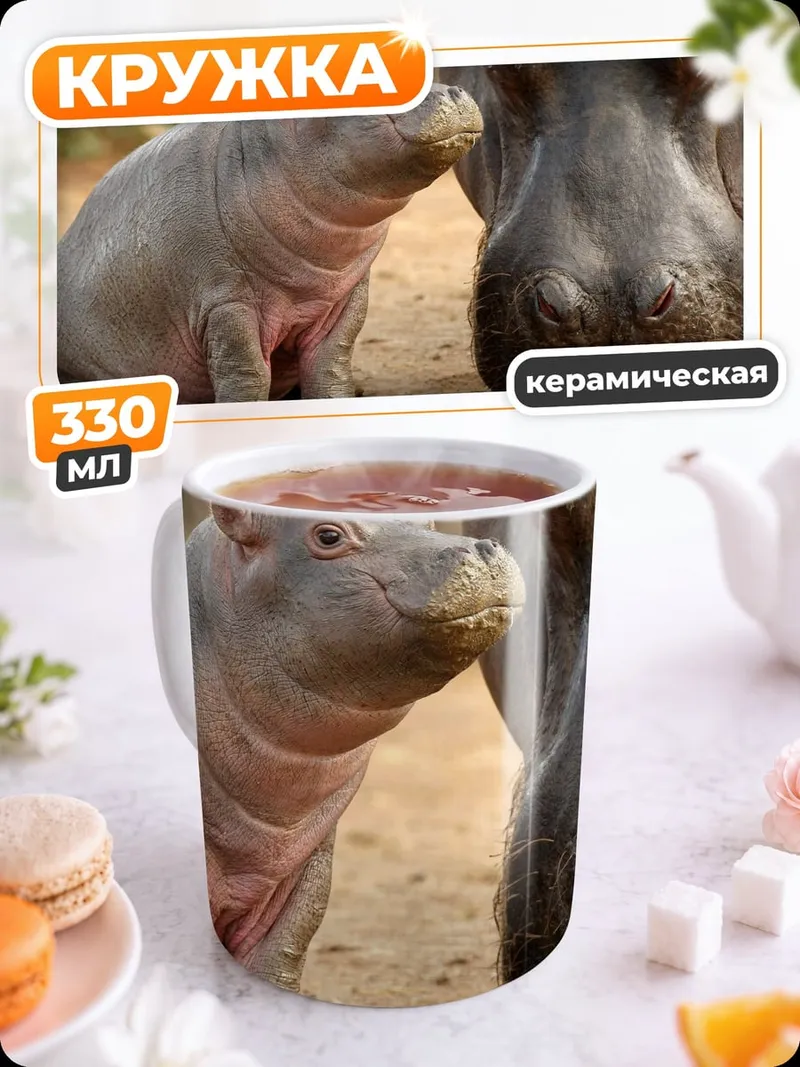 Кружка керамическая Мама и малыш бегемоты