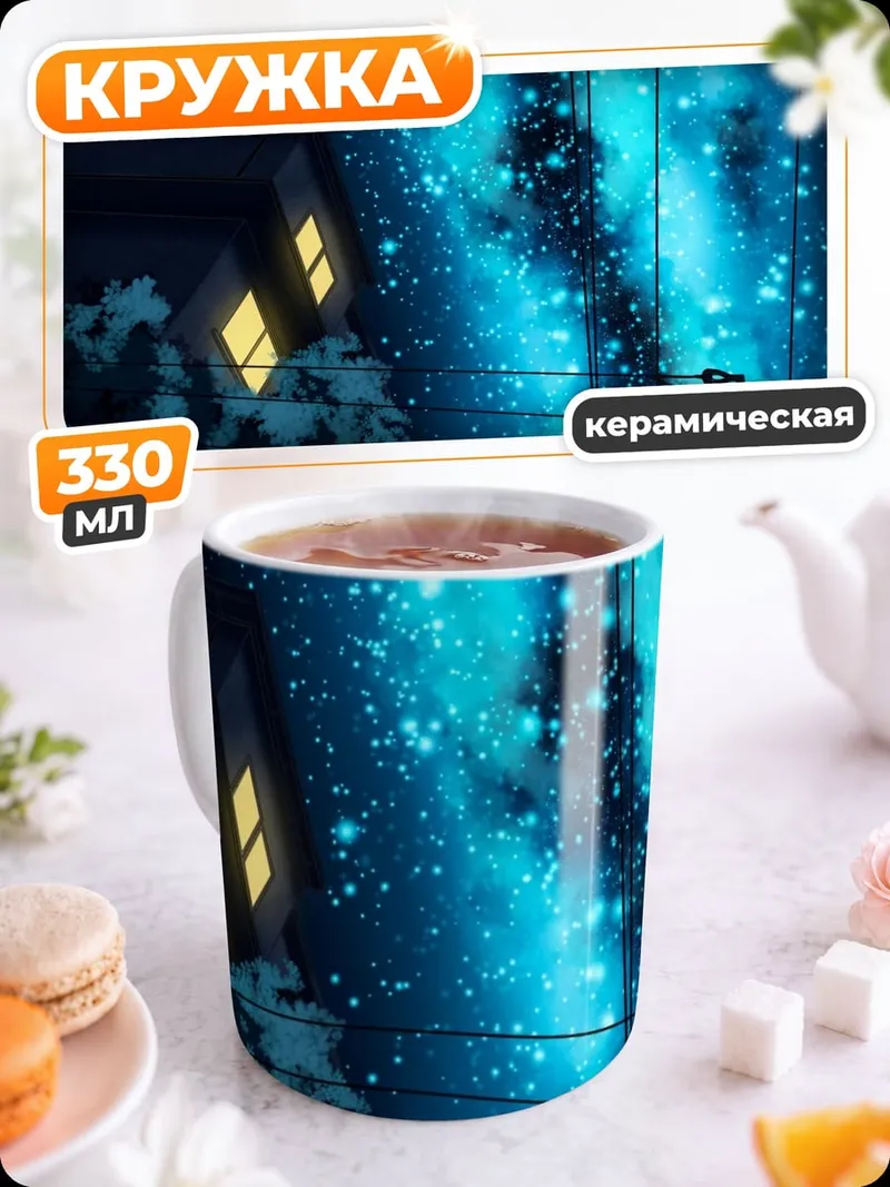 Кружка керамическая Ночной город под звездами