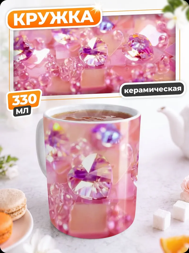 Кружка керамическая Розовые стразы