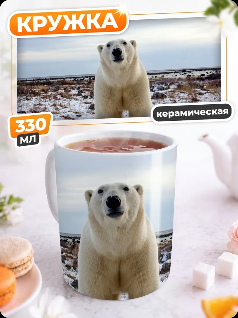 Кружка керамическая Белый медведь в тундре