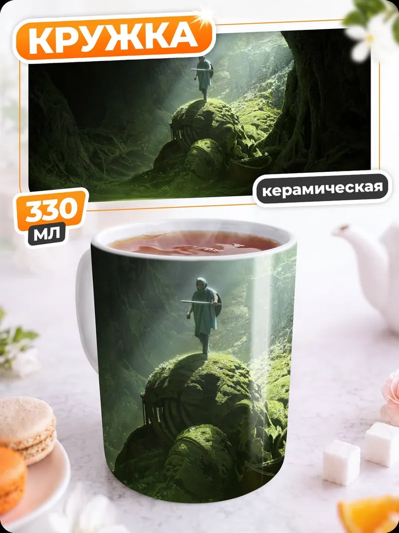 Кружка керамическая Одинокий путник в пещере