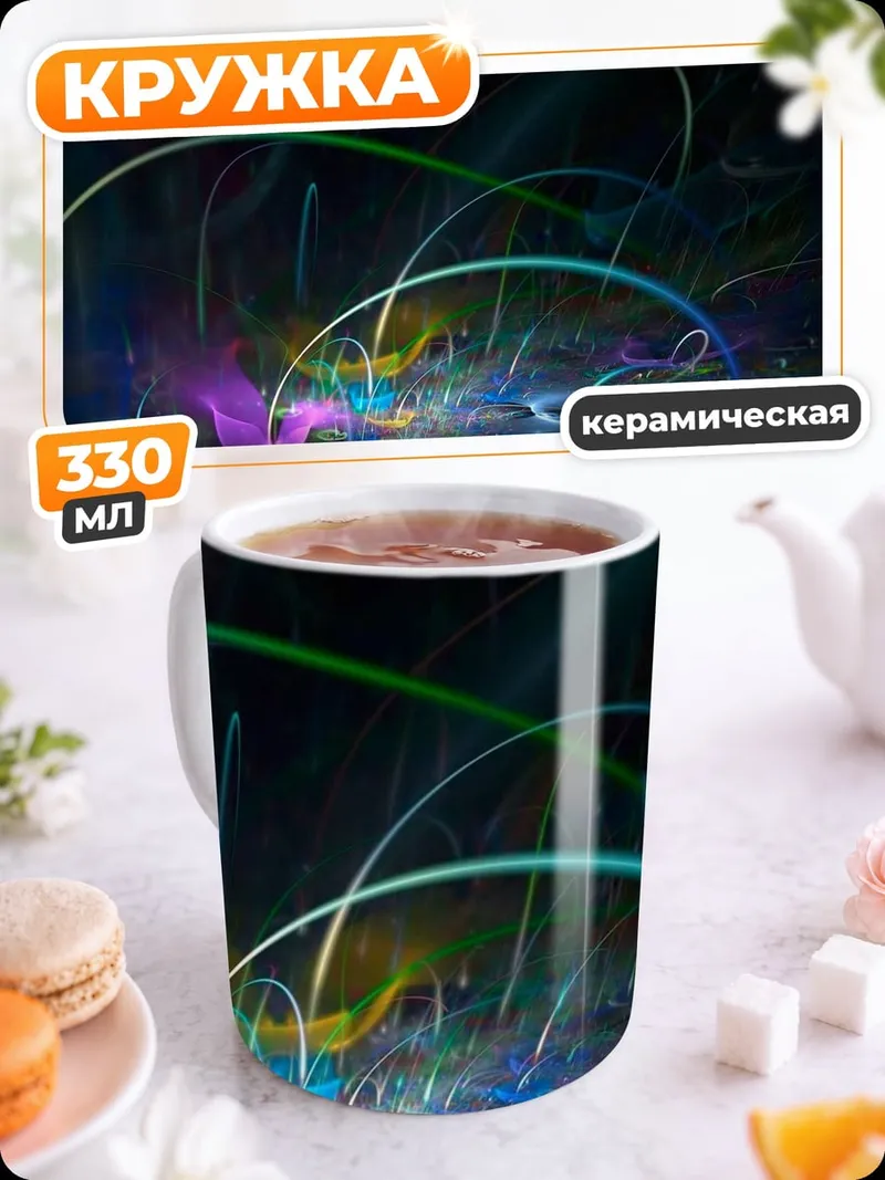 Кружка керамическая Неоновые линии космос