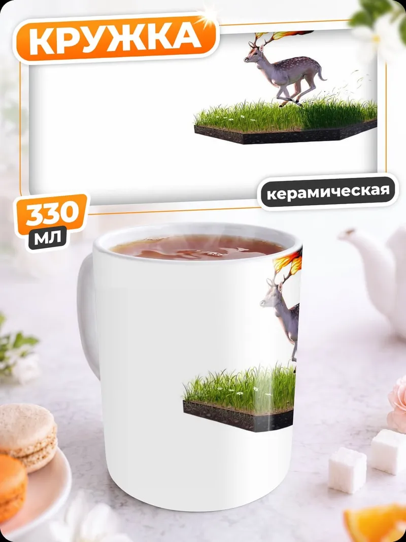 Кружка керамическая Олень в огне