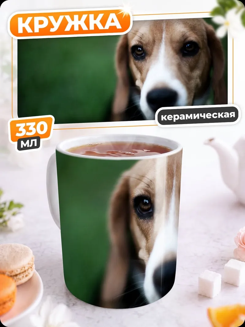 Кружка керамическая портрет бигля