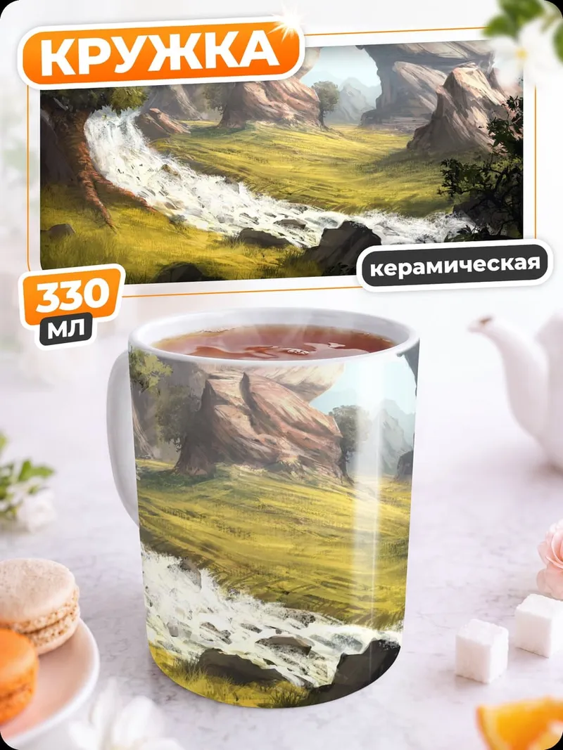 Кружка керамическая Горный водопад в лесу