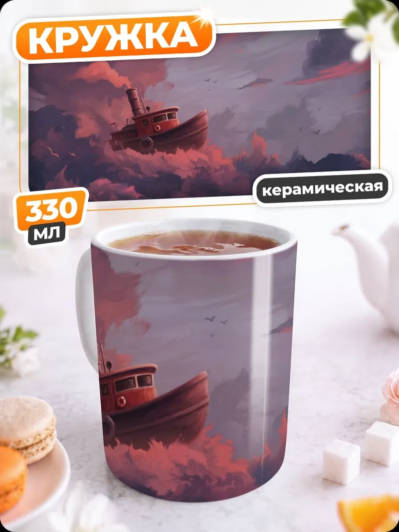 Кружка керамическая Летающий пароход в небе