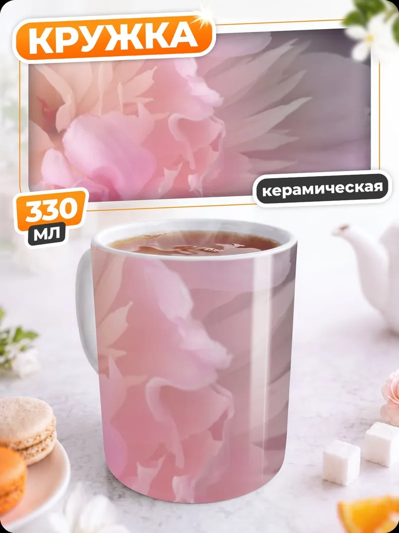 Кружка керамическая нежный розовый пион