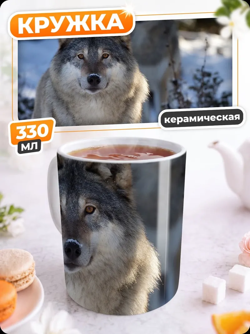 Кружка керамическая Волки в снегу