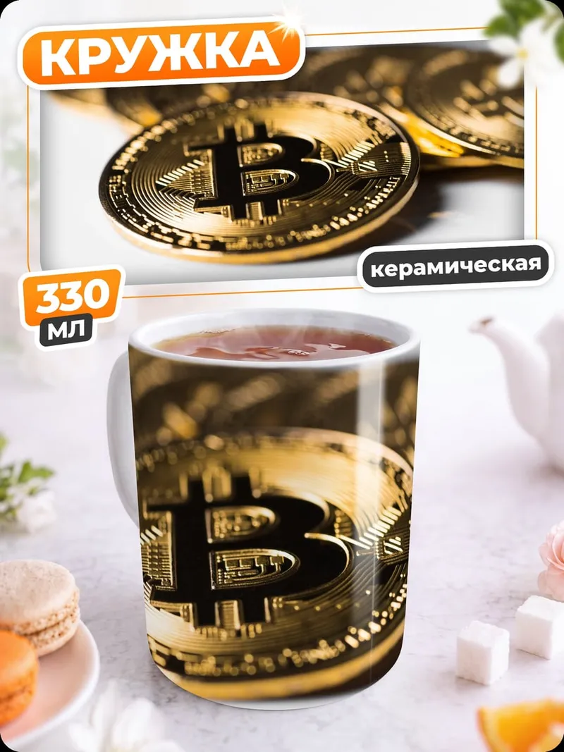 Кружка керамическая биткоин монета золото