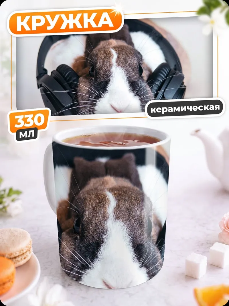 Кружка керамическая Морская свинка в наушниках