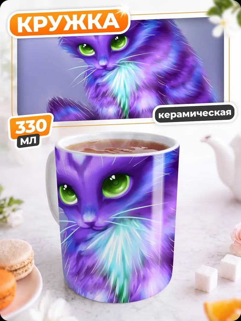 Кружка керамическая Фиолетовый котёнок