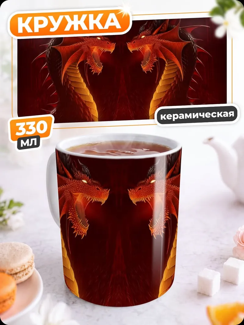 Кружка керамическая Два огненных дракона