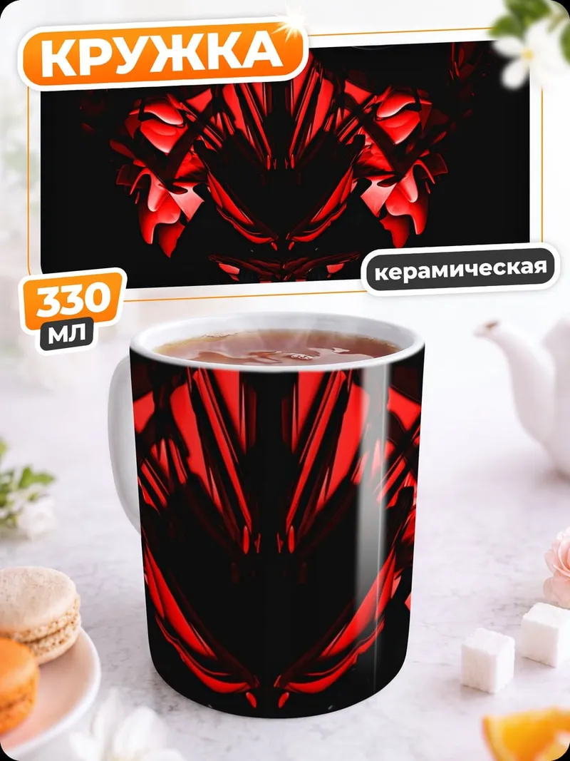 Кружка керамическая Демоническая маска красная