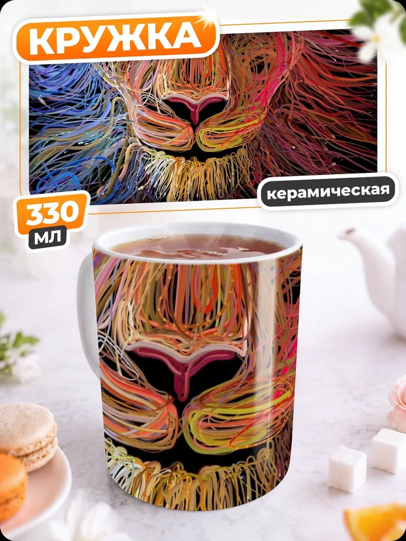 Кружка керамическая цветной лев