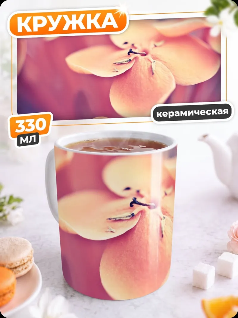 Кружка керамическая Розовые цветы макро