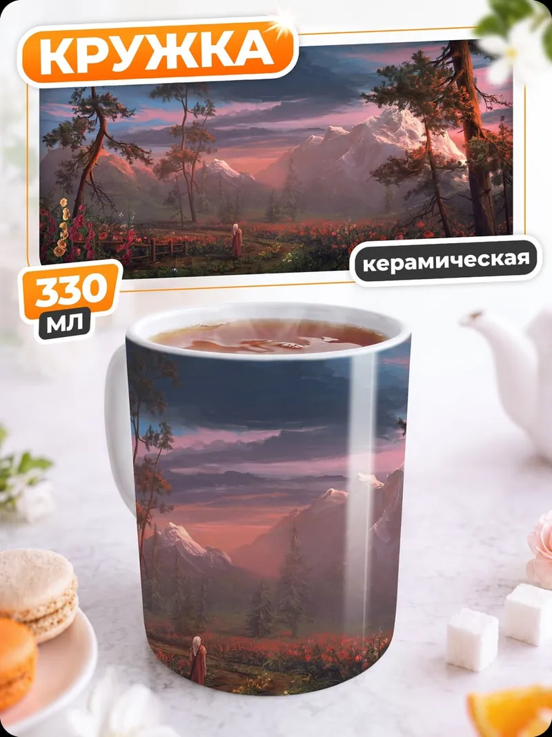 Кружка керамическая Горный пейзаж закат