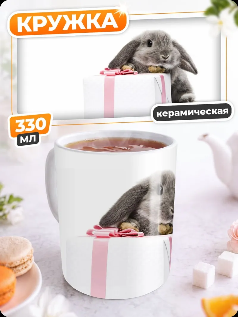 Кружка керамическая Кролик с подарком