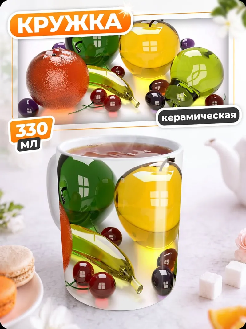 Кружка керамическая Стеклянные фрукты на столе