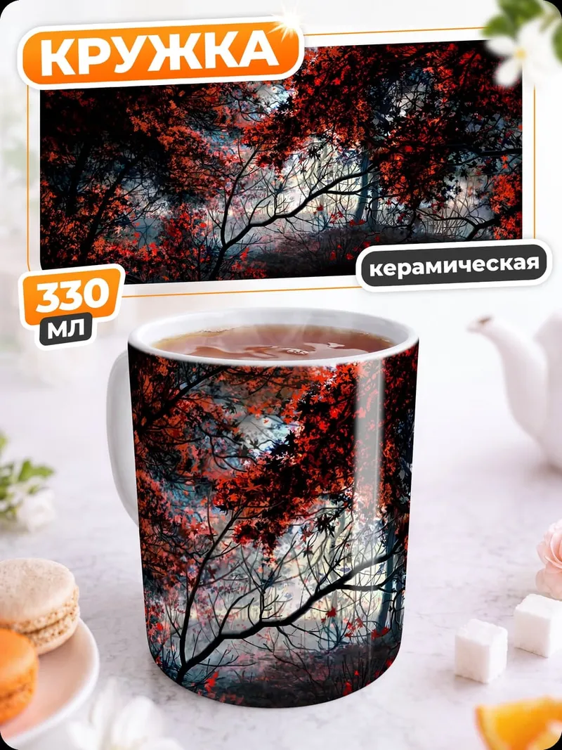 Кружка керамическая Красный осенний лес