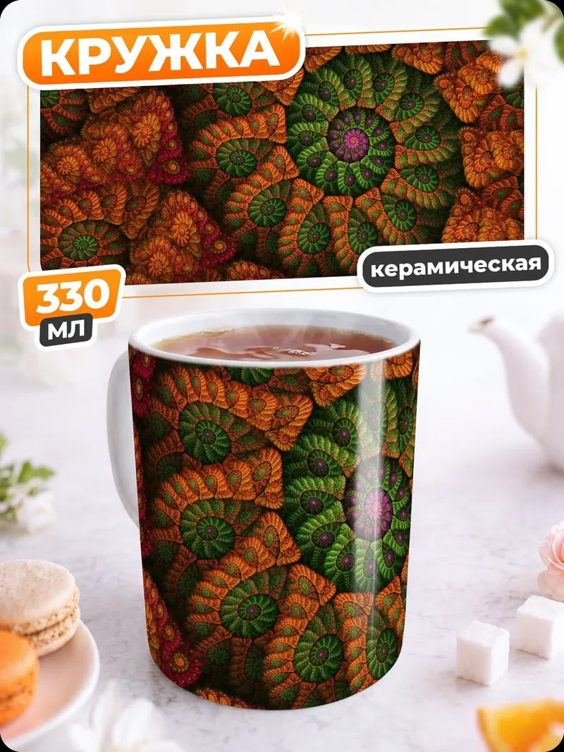 Кружка керамическая Оранжевые спирали
