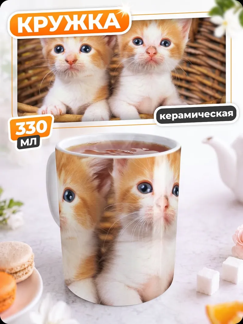 Кружка керамическая Два котенка
