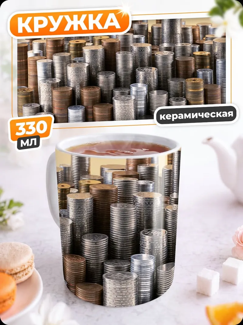 Кружка керамическая Металлические цилиндры фон