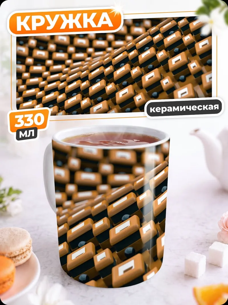 Кружка керамическая Оранжевая шахматная клетка