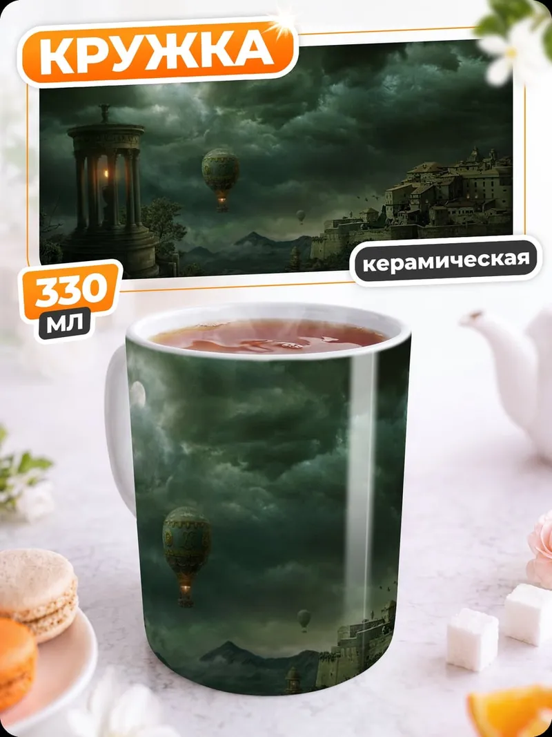 Кружка керамическая Мрачный пейзаж с дирижаблем